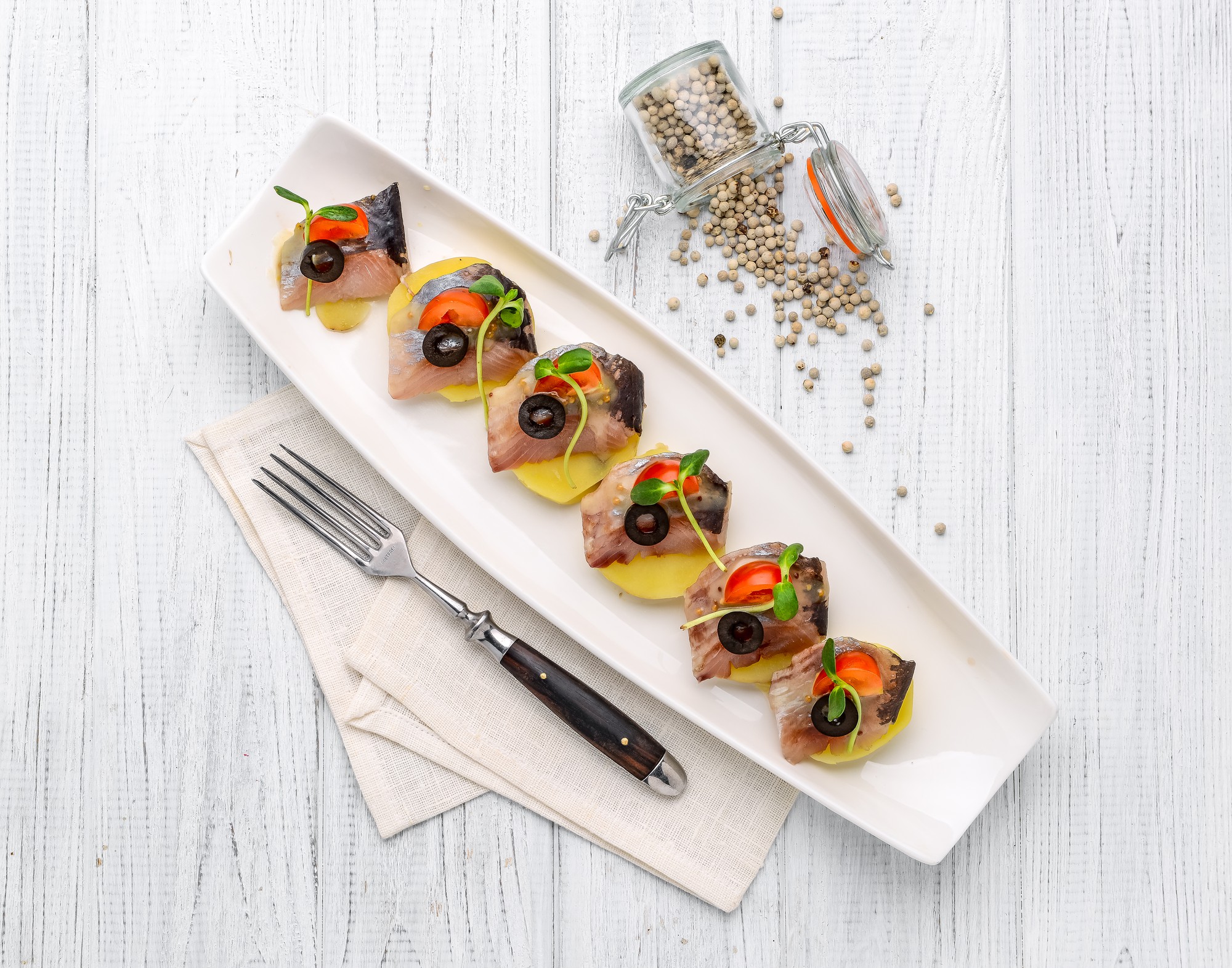 Plated starter on wooden table